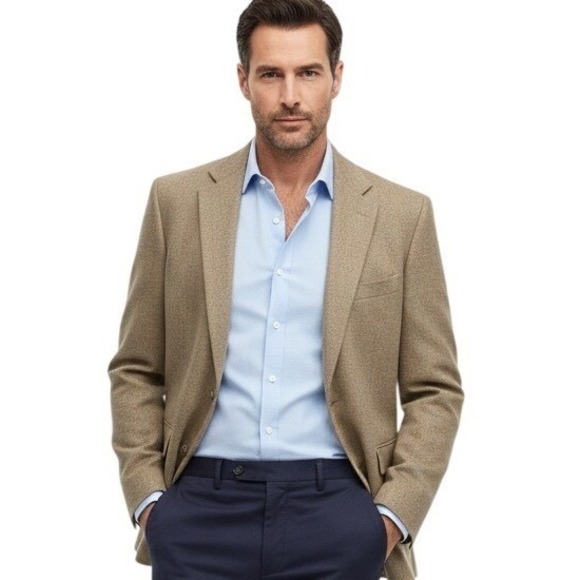 Stafford Wool Blazer Tweed Tan Herringbone Soft Sport Coat Jacket 40S - Picture 3 of 13